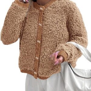 NWT (M) Cozy Tan Button-Up Cardigan